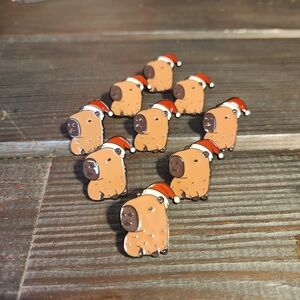 Cute Capybara Enamel Pins with Santa Hat Set Of 9